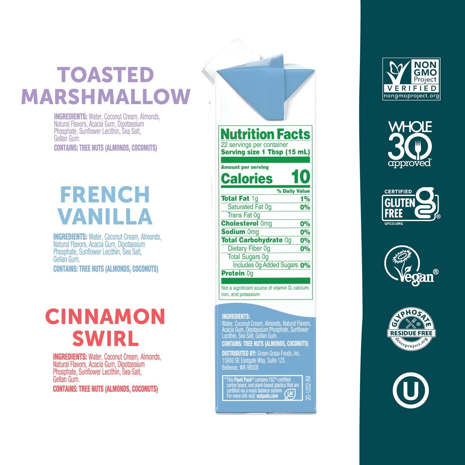 nutpods nutpods Favorites Collection - Unsweetened Non Dairy Creamer - Toasted Marshmallow, French Vanilla and Cinnamon Swirl - Keto Creamer, Whole30, Gluten Free, Non-GMO, Vegan, Sugar Free, Kosher