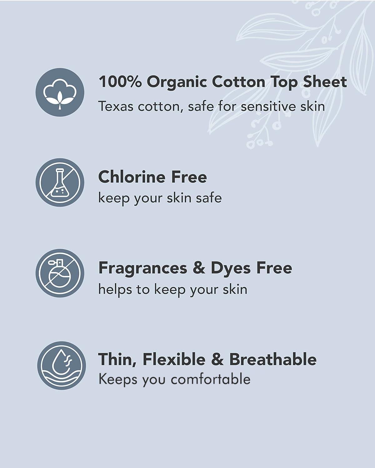 OCBON OCBON Ultra Thin Sanitary Pads Overnight - 100% Organic Texan Cotton Cover with Wings (35cm, 40 Counts)