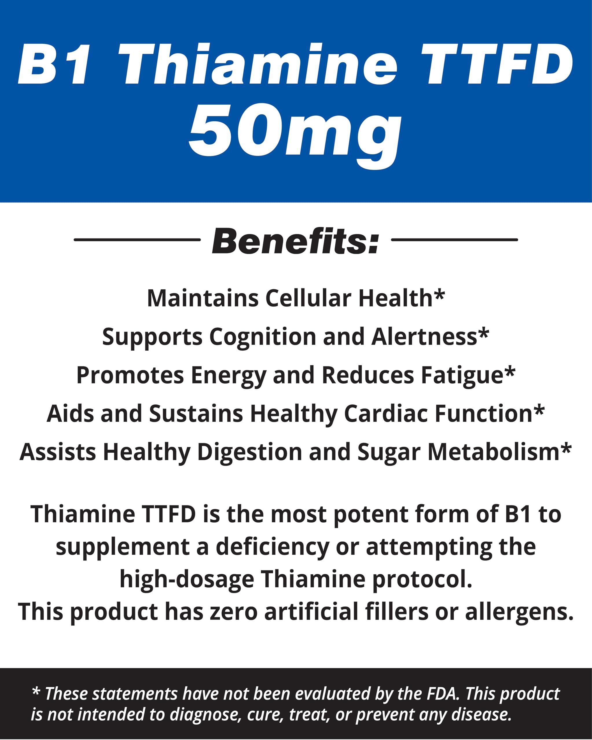 The One Pill Integrative Healing The One Pill Integrative Healing Vitamine B1 Thiamine TTFD, Thiamine Tetrahydrofurfuryl Disulfide, 50mg-250Capsules,Vegan,Non GMO,No Artificial fillers or sterate additives.