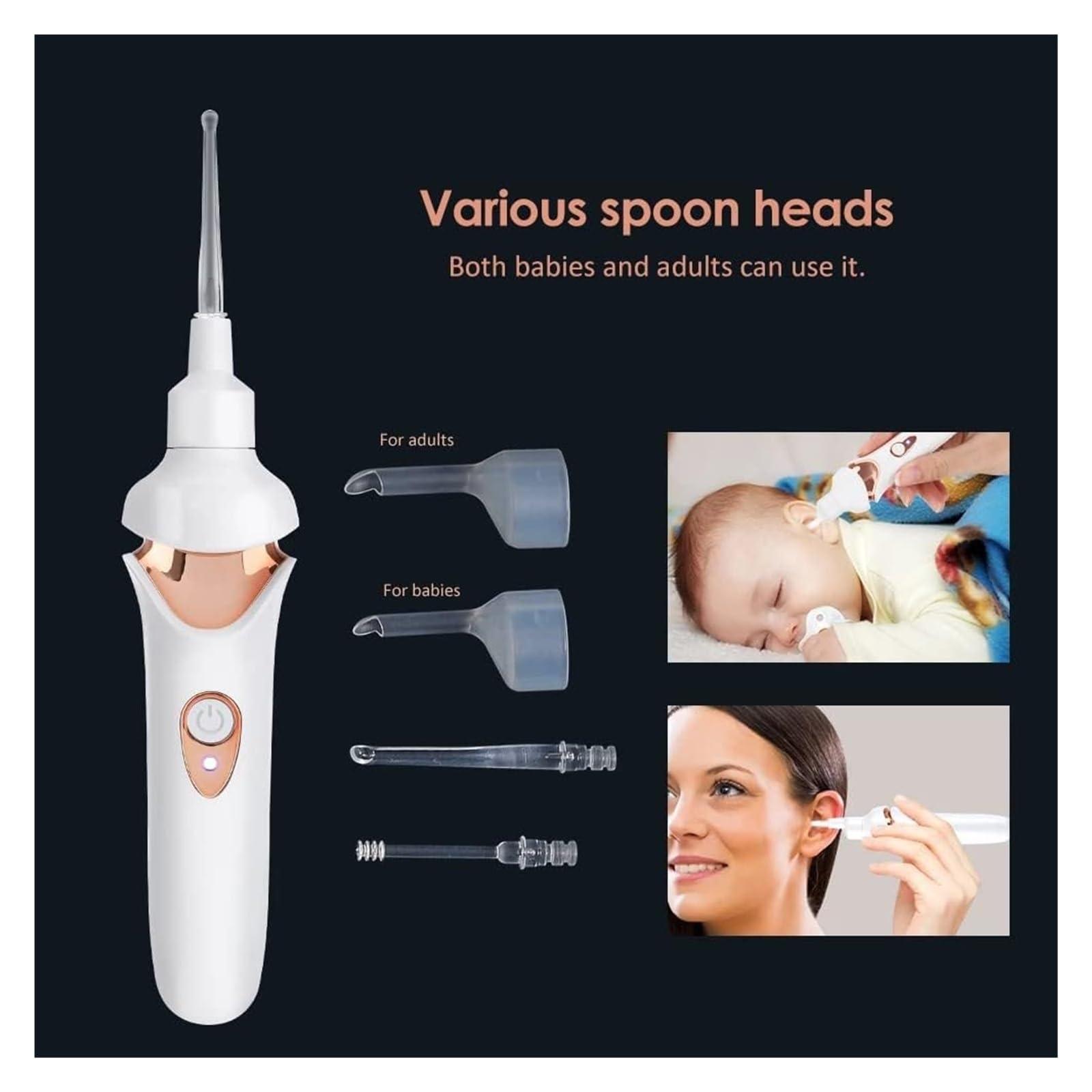 VEGIONE VEGIONE Ear Wax Remover Vacuum Cleaner Ear Wax Removal Painless Cleaning Tool, Ear Cleaning Device for Children and Adults, Earwax Cleaner with Light, (Color : Black Nero)