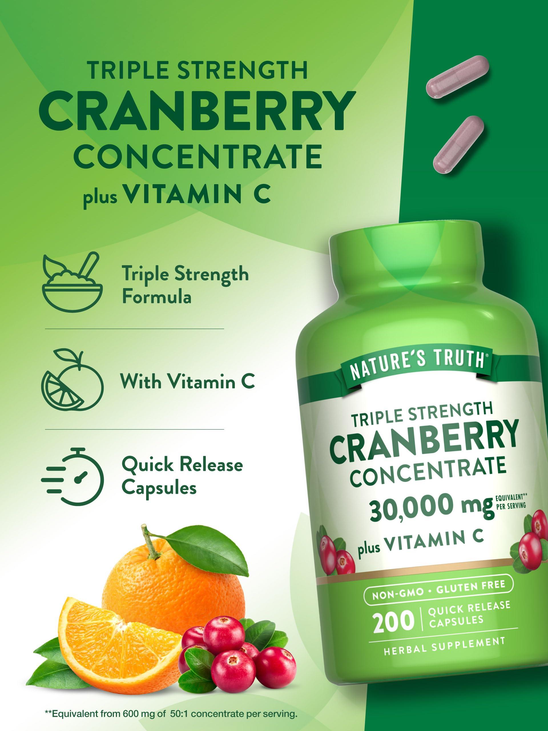 Nature\'s Truth Nature\'s Truth Cranberry Concentrate Plus Vitamin C Pills | 30,000mg | 200 Quick Release Capsules | Non-GMO & Gluten Free Supplement