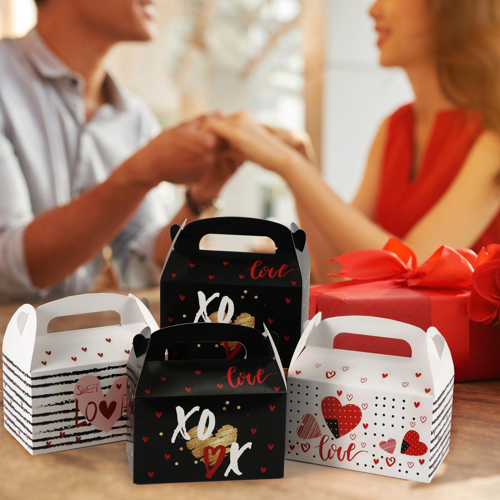 PEUTIER PEUTIER 12pcs Valentine\'s Day Gift Box, Heart Theme Candy Boxes Love Printed Bakery Boxes Sweet Colorful Goody Bag Cookie Treat Cardboard Box for Kids Party Favor Classroom Exchange Prizes