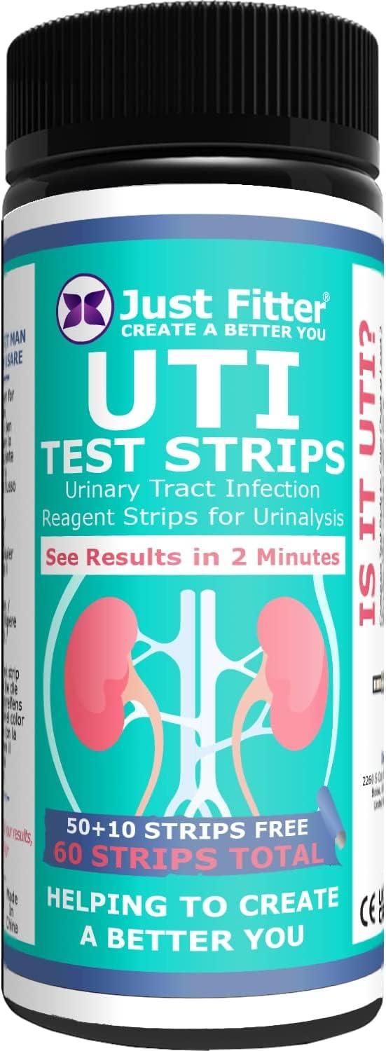 Just Fitter UTI Urine Test Strips. Urinary Tract Infection Strip. Simple, Fast and Accurate Results. Urinalysis Home Testing Stick Kit for Nitrite and Leukocytes.