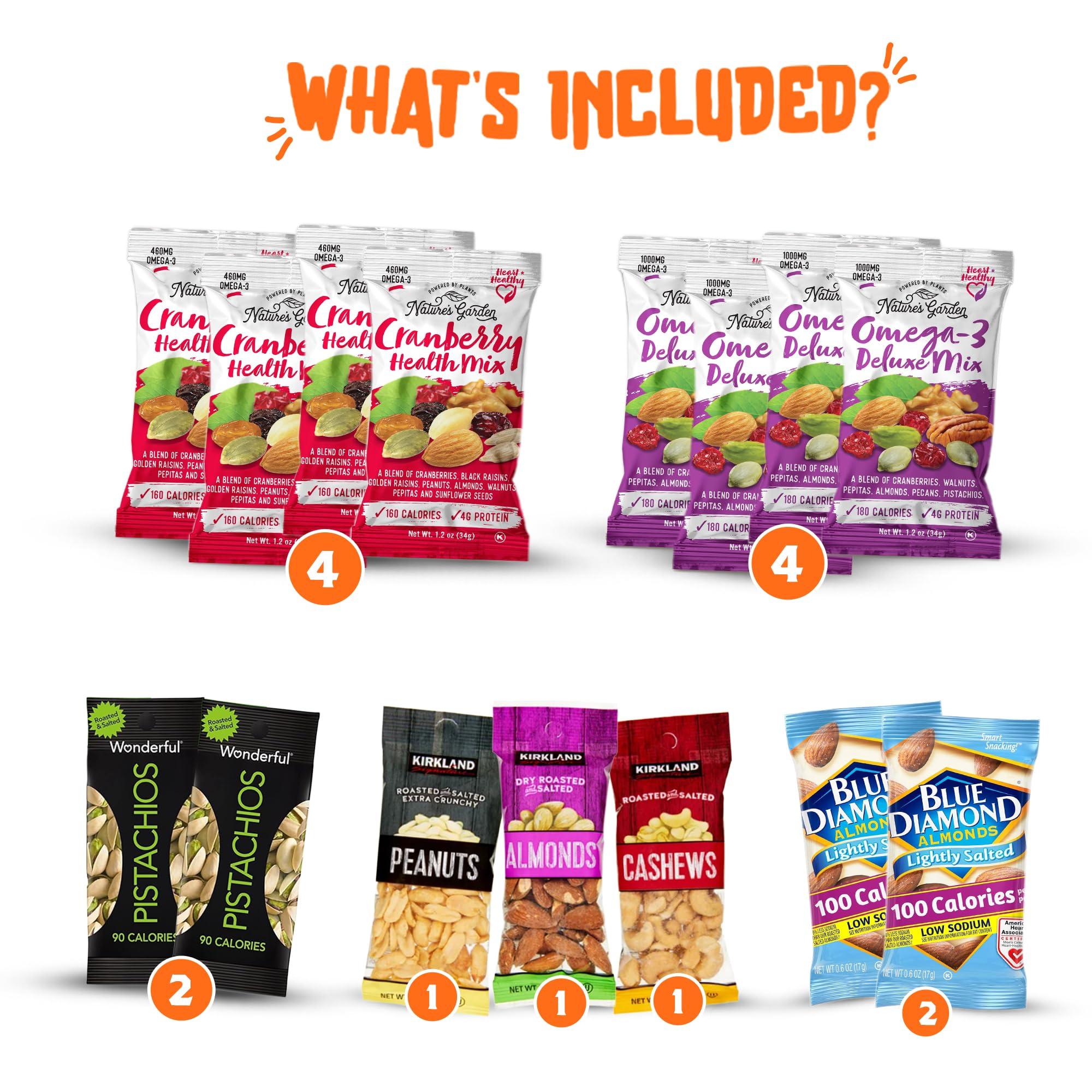 Yummey Healthy Individual Nuts Snack Packs - 30 Count of Mixed Nuts and Trail Mix - Assorted Nuts Variety Pack - Our Healthy Snacks Variety Pack For Adults and Kids Includes Peanuts, Cashews, Pistachios, & More