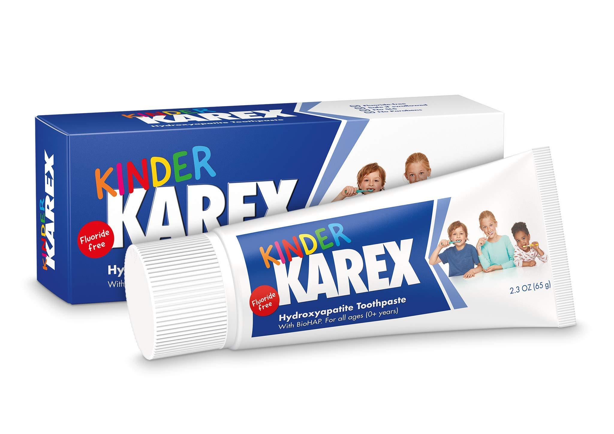 KAREX Kinder Karex Hydroxyapatite Kids Toddler Toothpaste 2.3 Ounce (Pack of 3), Fluoride Free, Safe If Accidentally Swallowed
