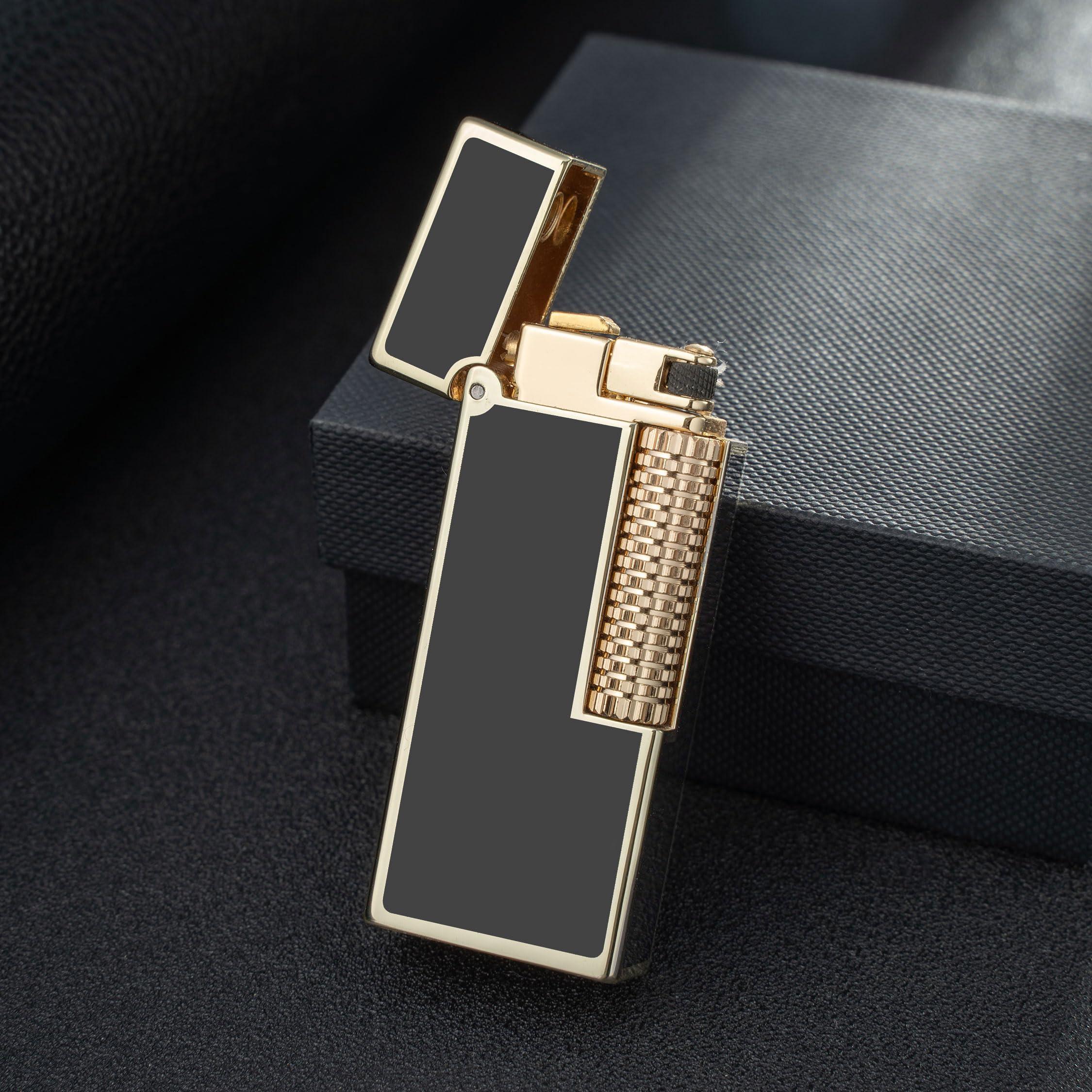 RUIXI Antique Type Classic Soft Flame Kerosene Lighter Fluid Refillable Lighter, Gifts for Men (Gold Black)