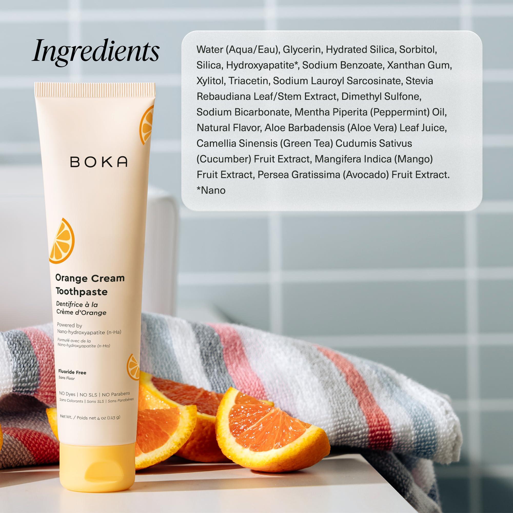 Boka Boka Fluoride Free Toothpaste Nano Hydroxyapatite, Helps Remineralize, Appropriate for Sensitive Teeth, Whitening - for Adult, Kids Oral Care - Orange Cream Flavor, 4oz 1Pk - US Manufactured