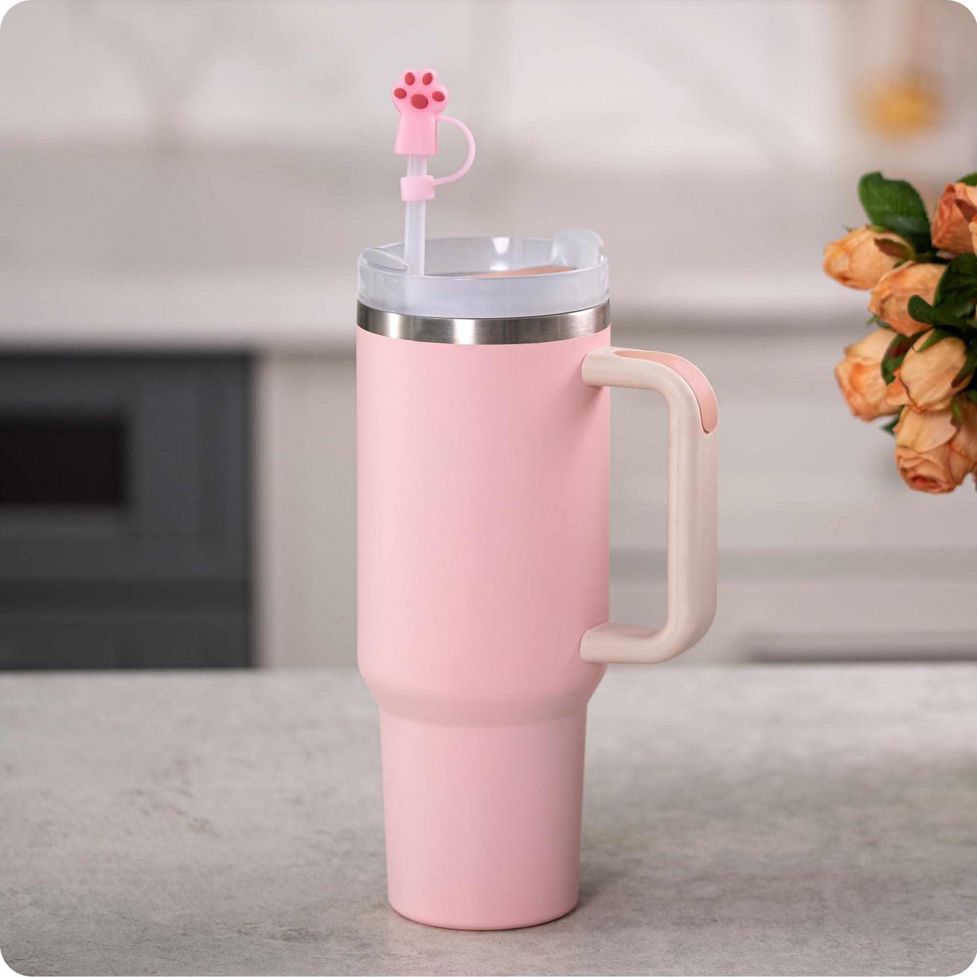 Prurex Prurex Silicone Straw Topper for Stanley Cup,Reusable Straw Cover Compatible with 30&40 Oz Tumbler with Handle, Straw Cover Cap for 10mm 0.4\" Straws (6pcs Strawberry Rainbow Flower)