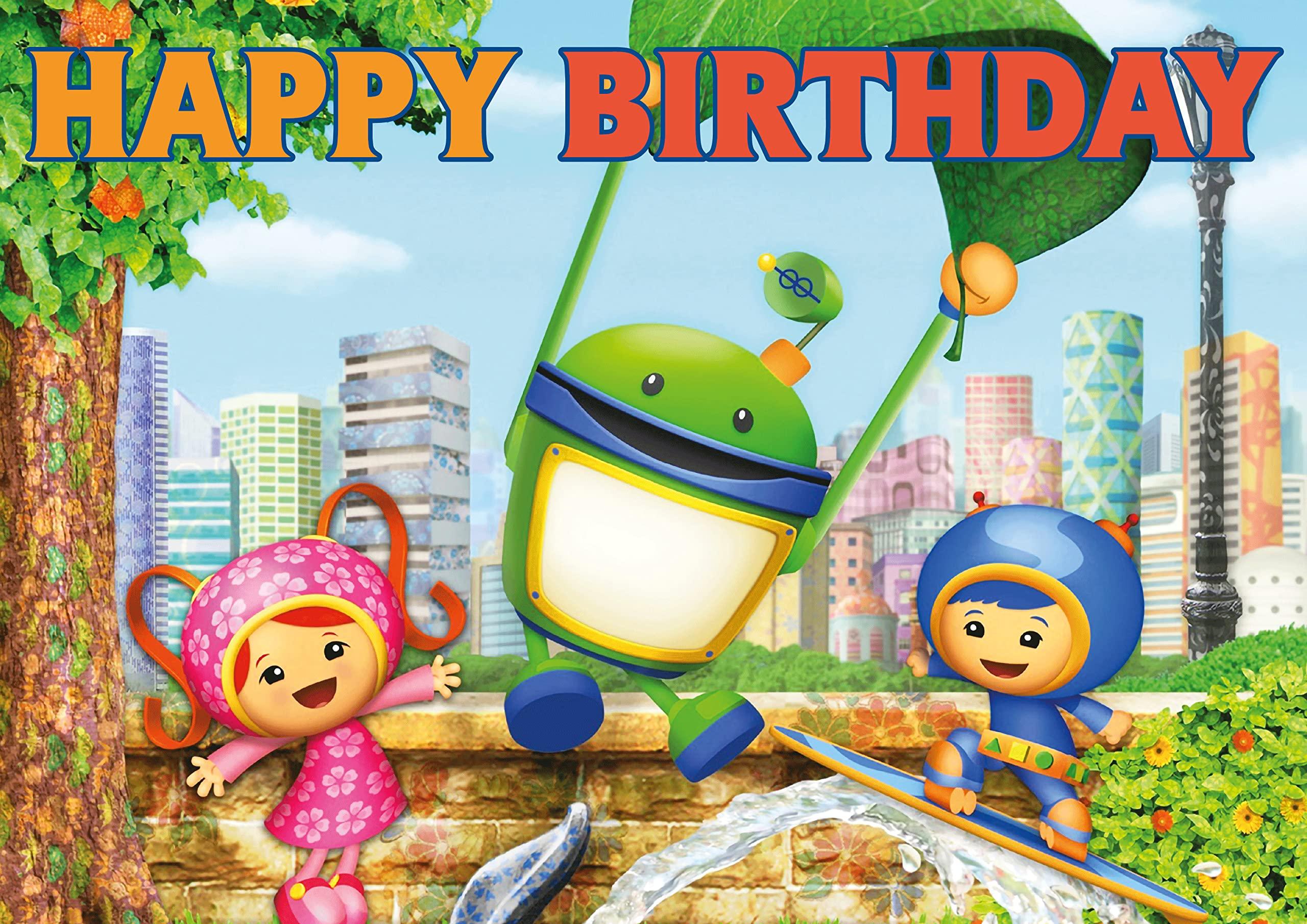 HAPPY CHOICES 8 Inch Team Umizoomi Cake Topper –Square Edible Birthday Cake Decorations, Happy Birthday Cake