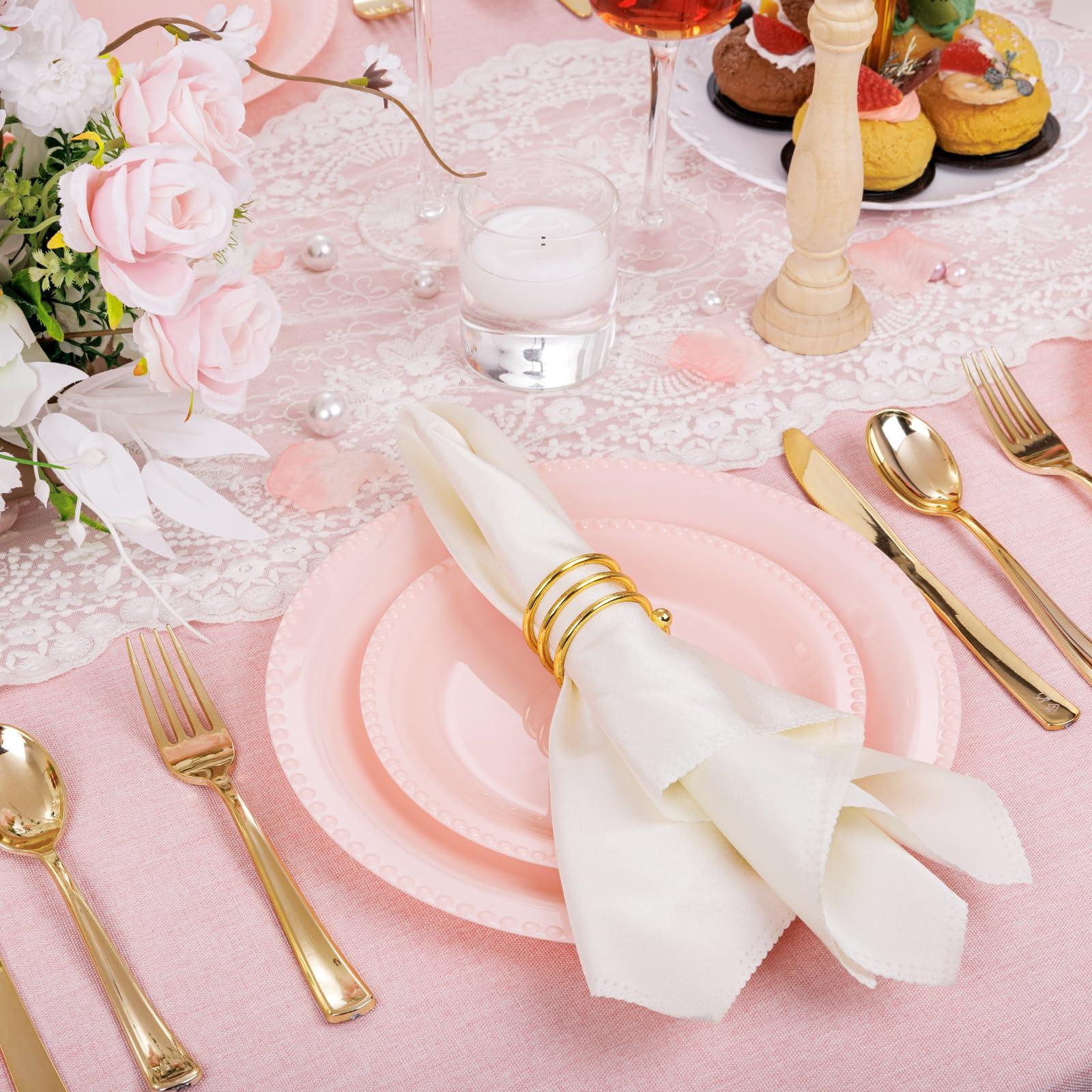 WELLIFE WELLIFE 60PCS Pink Plastic Plates Set-Heavy Duty Pink Plates for Party, Include 30Pcs 10.25inch Pink Dessert Plates, 30Pcs 7.5inch Pink Dinner Plates for Spring Party, Wedding, Mothers Day