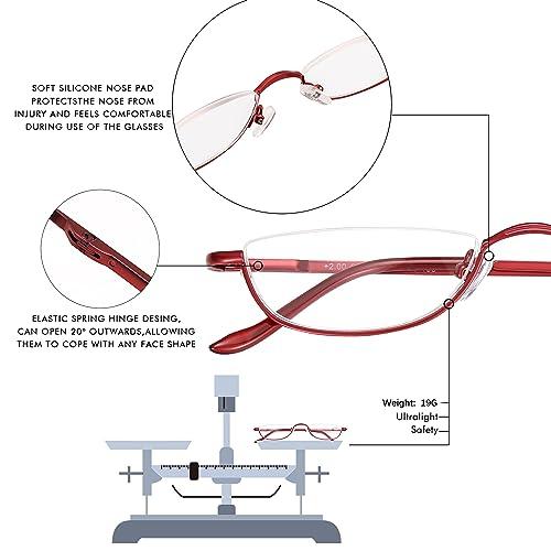 COVESATO COVESATO Half Frame Reading Glasses, Half Metal Moon Readers for Women Men 2.50