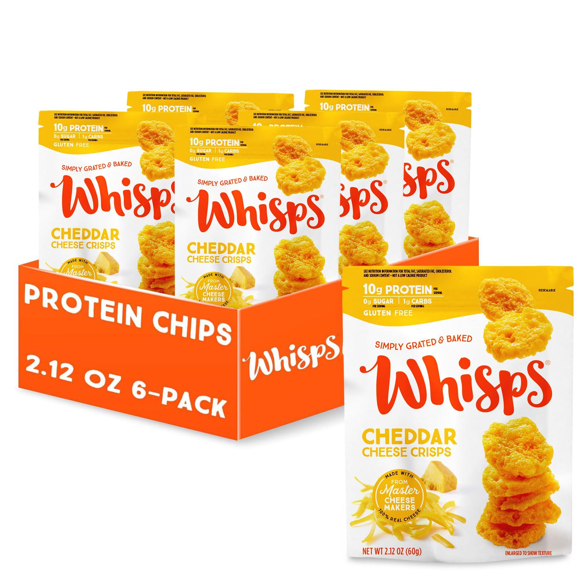 Whisps Whisps Cheese Crisps Cheddar Cheese| Protein Chips | Healthy Snacks | Protein Snacks, Gluten Free, High Protein, Low Carb Keto Food (2.12 Oz, 6 Pack)
