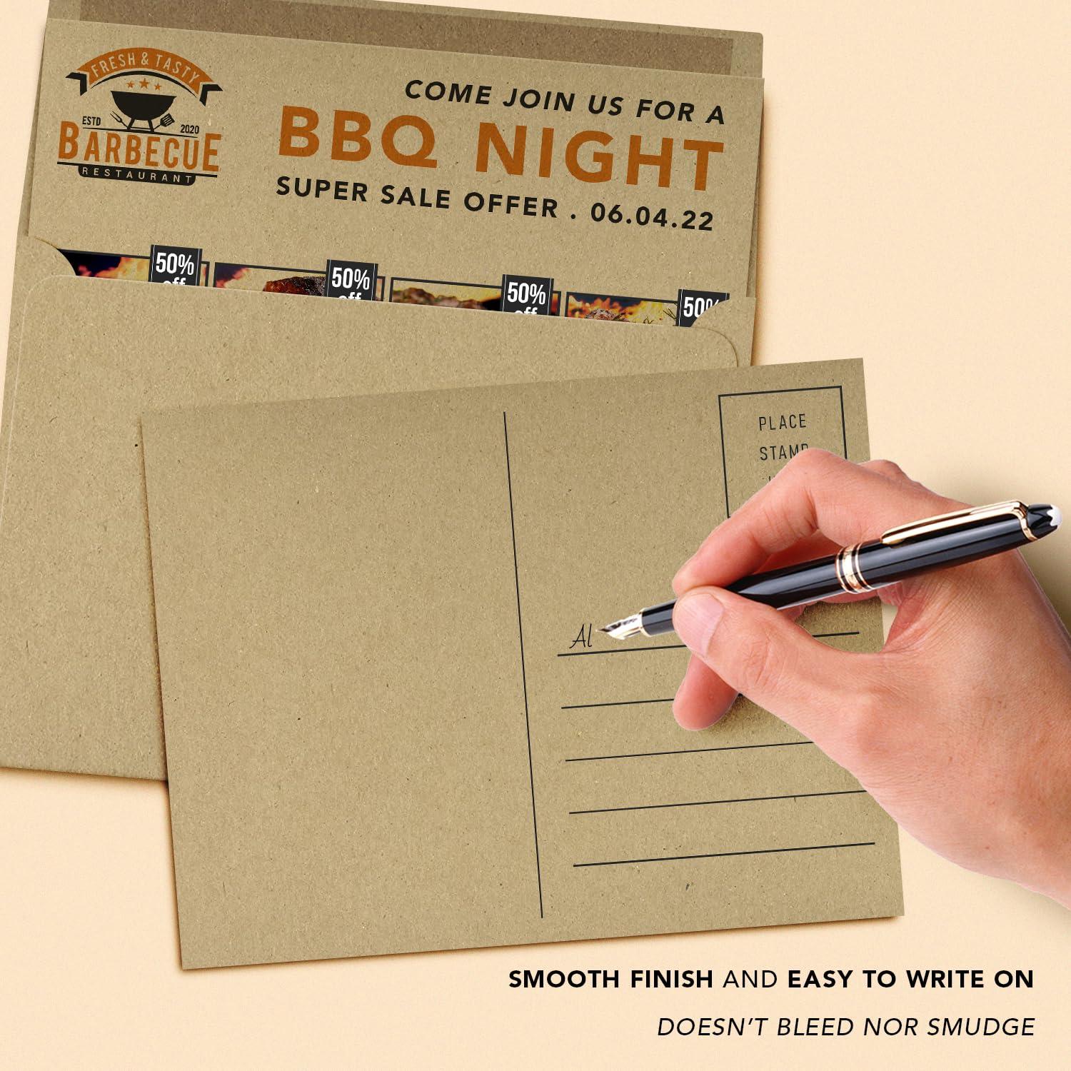 S Superfine Printing A6 Blank Grocer Brown Kraft Note Cards & Envelopes Heavy Flat Cards for Wedding and Birthday Invitations, Holiday Greetings, Postcards, All Occasions | 25 per Pack | NOT A Fold Over Card