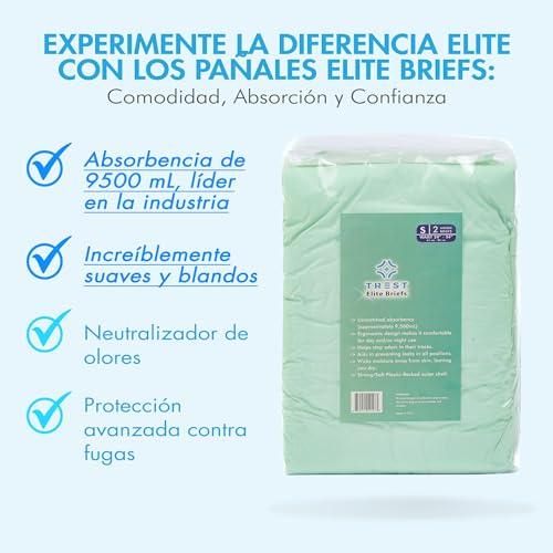 Trest TREST Elite Briefs for Men and Women, Overnight Diapers for Incontinence, Elite Absorbency, Comfortable, Odor Neutralizing and Secure Fit with 2 Wide Tabs - Green, Small (Pack of 2)