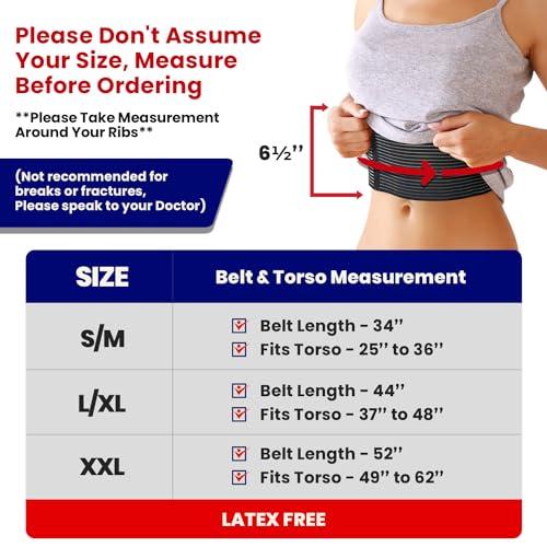 ARMSTRONG AMERIKA Rib Brace Chest Binder | Rib Belt to Reduce Rib Cage Pain | Chest Compression Support for Rib Muscle Injuries, Bruised Ribs | Breathable Chest Wrap Rib Brace for Women Men (Large/XL - BLack - 44 Inch)