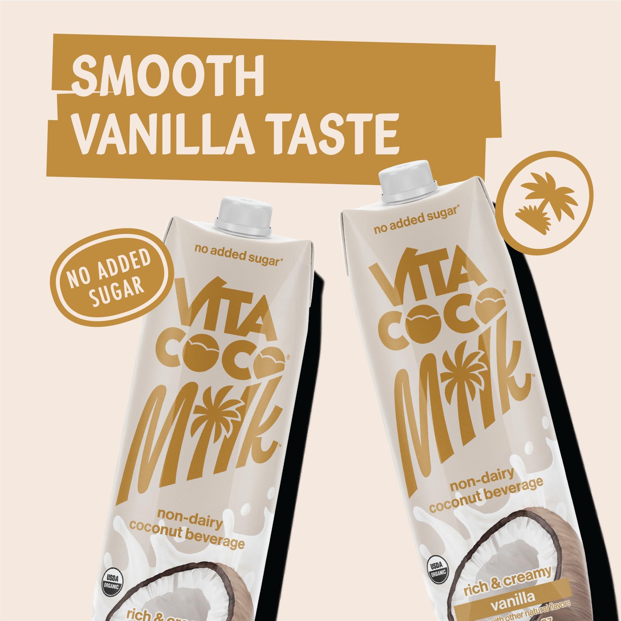 Vita Coco Vita Coco Vanilla Organic Coconut Milk, Plant Based, Dairy Free Milk Alternative - Gluten Free, Soy Free, and Unsweetened - Perfect Add to Cereal, Smoothies, Desserts -33.8 Fl Oz (Pack of 6)