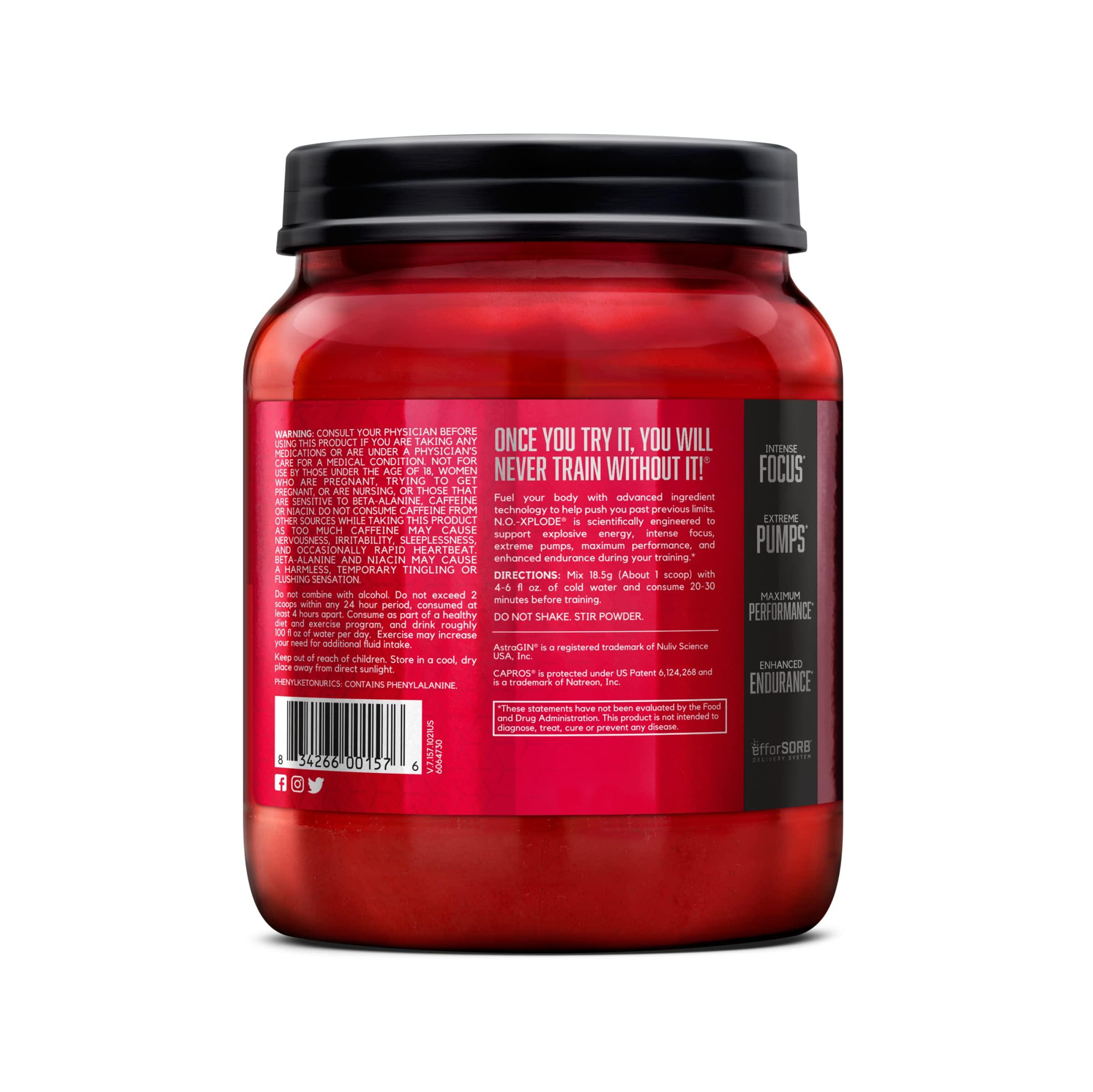 BSN BSN N.O.-XPLODE Pre Workout Powder, Energy Supplement for Men and Women with Creatine and Beta-Alanine, Flavor: Watermelon, 60 Servings