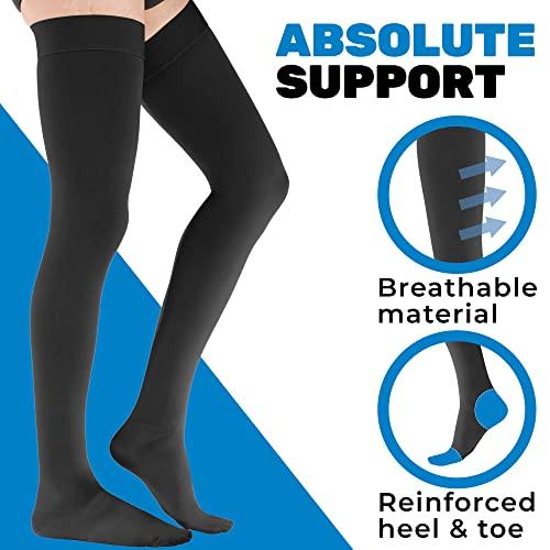 ABSOLUTE SUPPORT Absolute Support Wide Calf Mens Compression Stockings 20-30mmHg - Plus Size Opaque Thigh Hi Compression Socks for Men Circulation, Varicose Veins, Swelling, Lymphedema, Knee Surgery - Black, 3X-Large