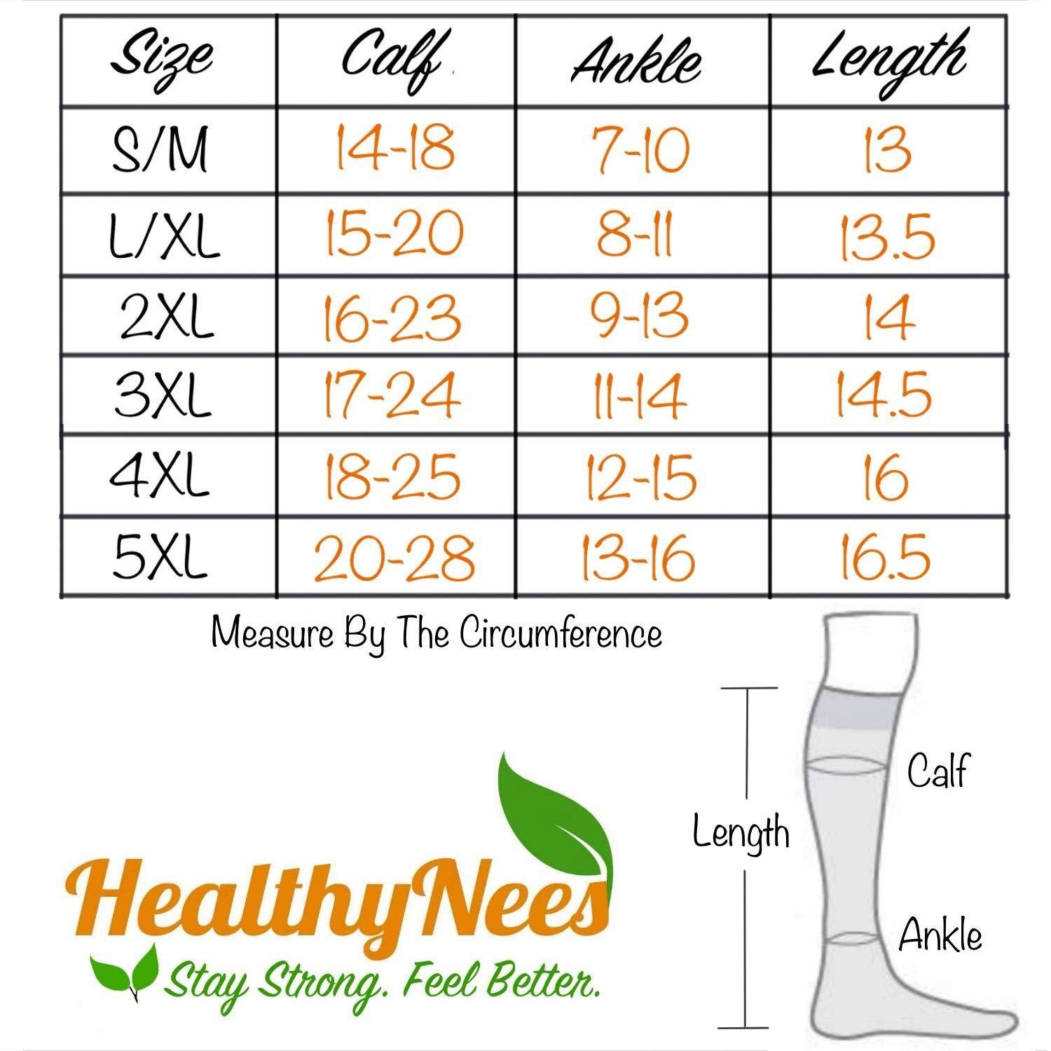 HealthyNees HealthyNees Open Toe 30-40 mmHg Extra Firm Compression Severe Edema Lymphedema Varicose Veins Leg Swelling Wide Plus Sock Calf Support (Black, 5XL)