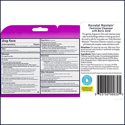 Monistat Monistat 7 Day Yeast Infection Treatment for Women, 7 Miconazole Cream Applications with Disposable Applicators + 10 fl oz Boric Acid Feminine Cleanser