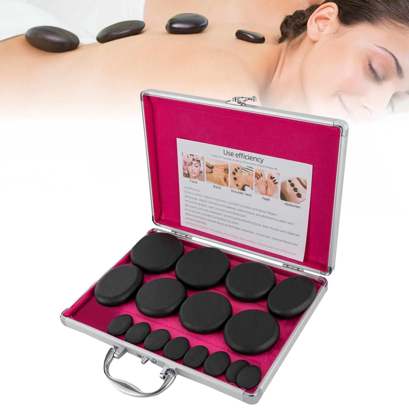 SHZICMY Hot Massage Stone Volcanic Stones, 16Pcs Hot Massage Stone Volcanic Stones Kit Natural Basalt Rock SPA Massage Stone Heater Kit Pain Relief Massage Therapy (USA Stock)