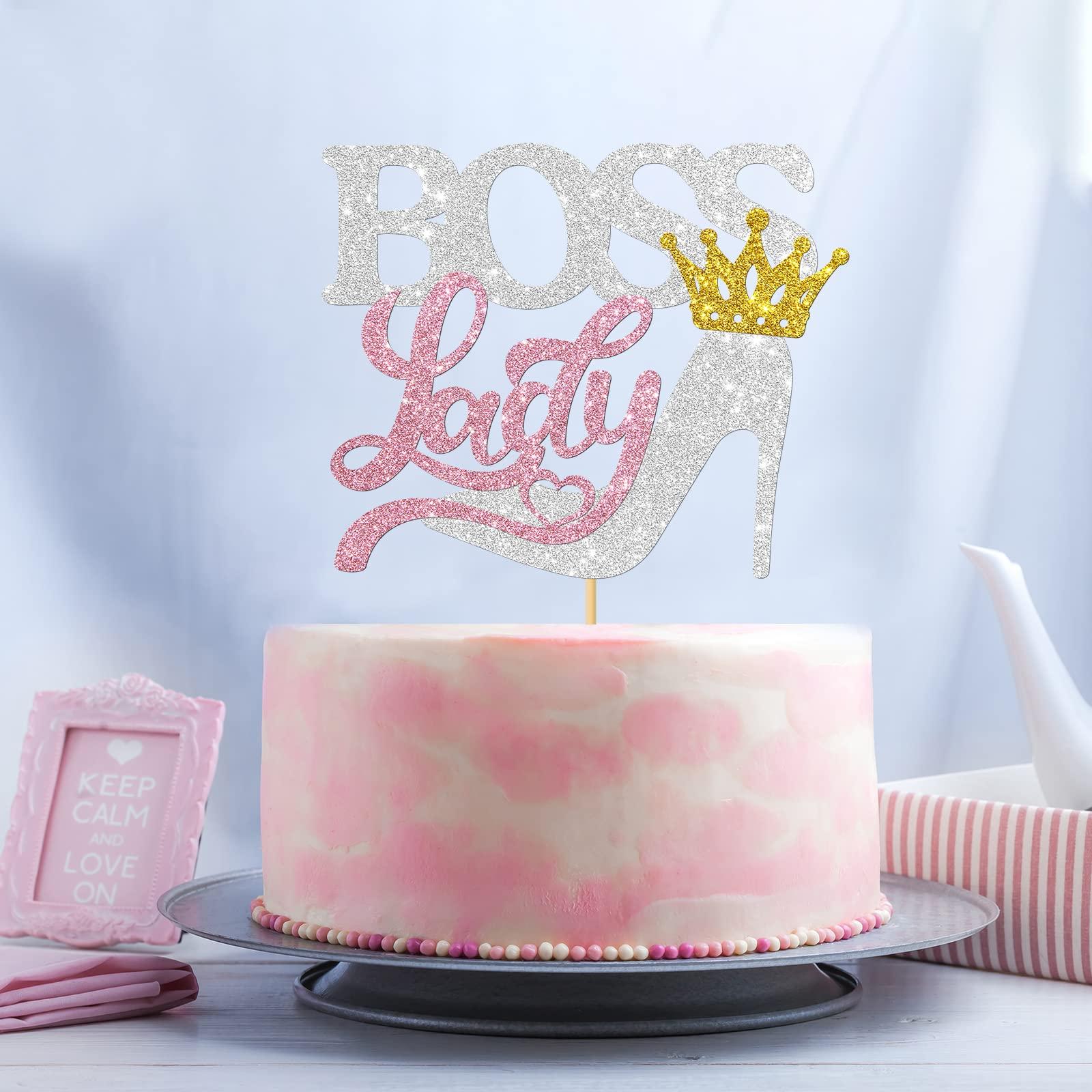 MonMon & Craft MonMon & Craft Boss Lady Cake Topper / Girl Boss Birthday Party Decor / Reveal Gender Sign Cake Topper / Baby 1st Birthday Party Decorations - Silver Glitter