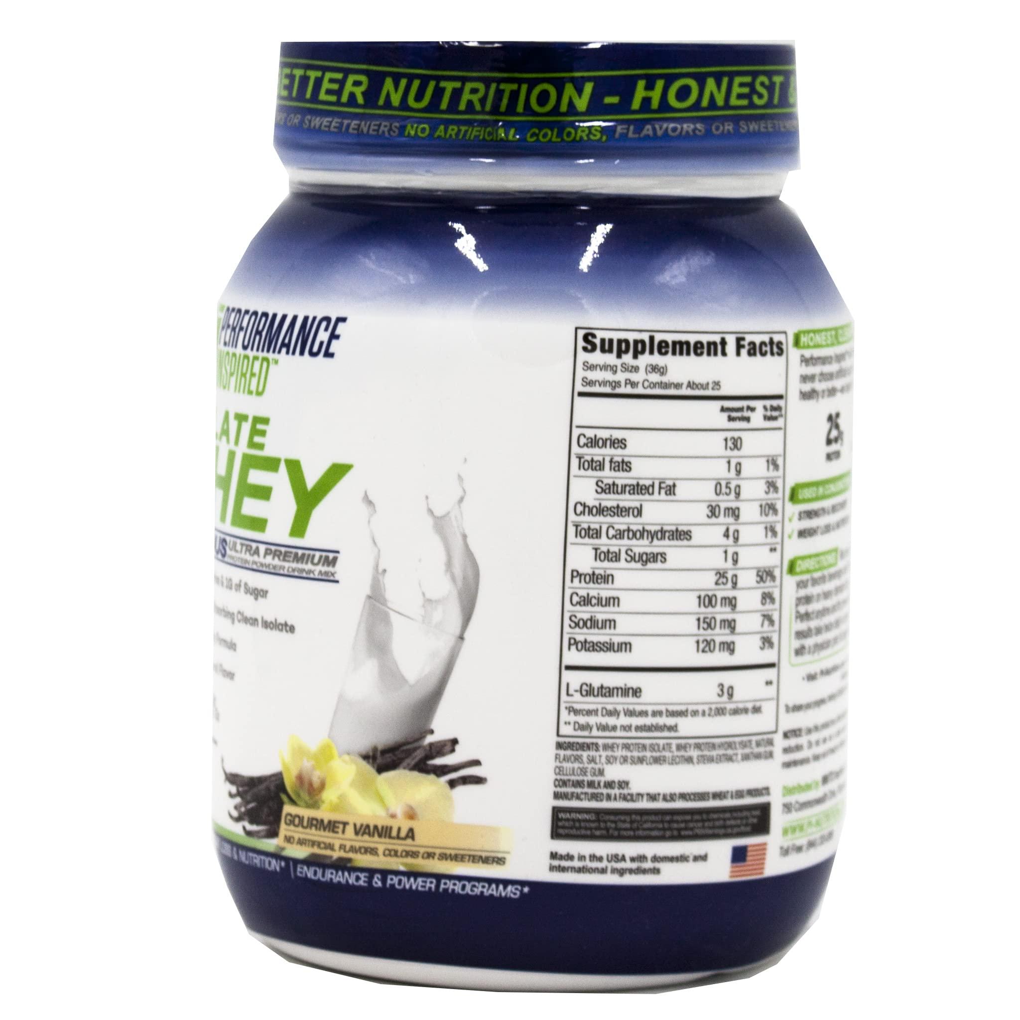 PERFORMANCE INSPIRED PERFORMANCE INSPIRED Nutrition - Isolate Whey Protein Powder - All Natural - 25G - Fast Absorbing - Added L-Glutamine - Contains BCAAs - Gluten Free - 2 lb - Gourmet Vanilla