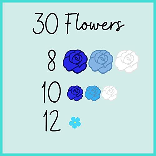 SIMPLY SUCRÉ 30 Azul Bloom Icing Flowers | Small Edible Flowers| Edible Roses| Blue Roses| White Icing Flowers | Sprinkles | Royal Icing Flowers | Blue Flowers | Blue Sprinkles | Simply Sucré