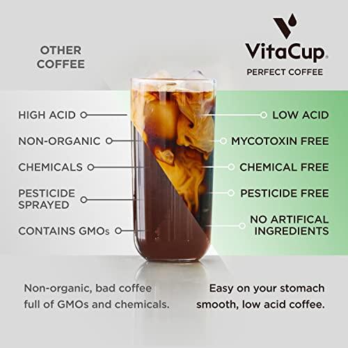 VitaCup VitaCup Perfect Low Acid Coffee Beans, USDA Organic & Fair Trade, Mycotoxin Free, Dark Roast Guatemala Single Origin, Clean & Pure, Low Acidity, Whole Bean Coffee, 4 bags, 11oz each