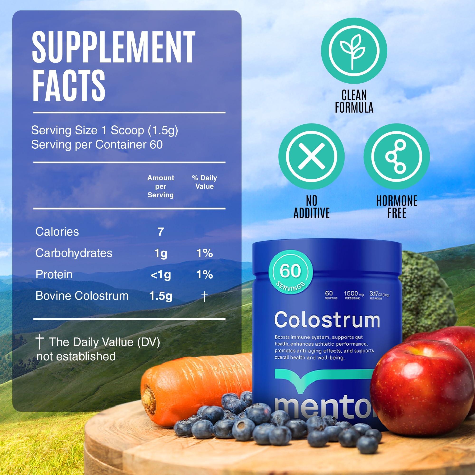 Mentor Mentor Colostrum Powder Supplement for Humans - Organic Bovine Colostrum Supplement for Gut Health, Hair Growth, Beauty, and Immune Support - Colostrum Protein