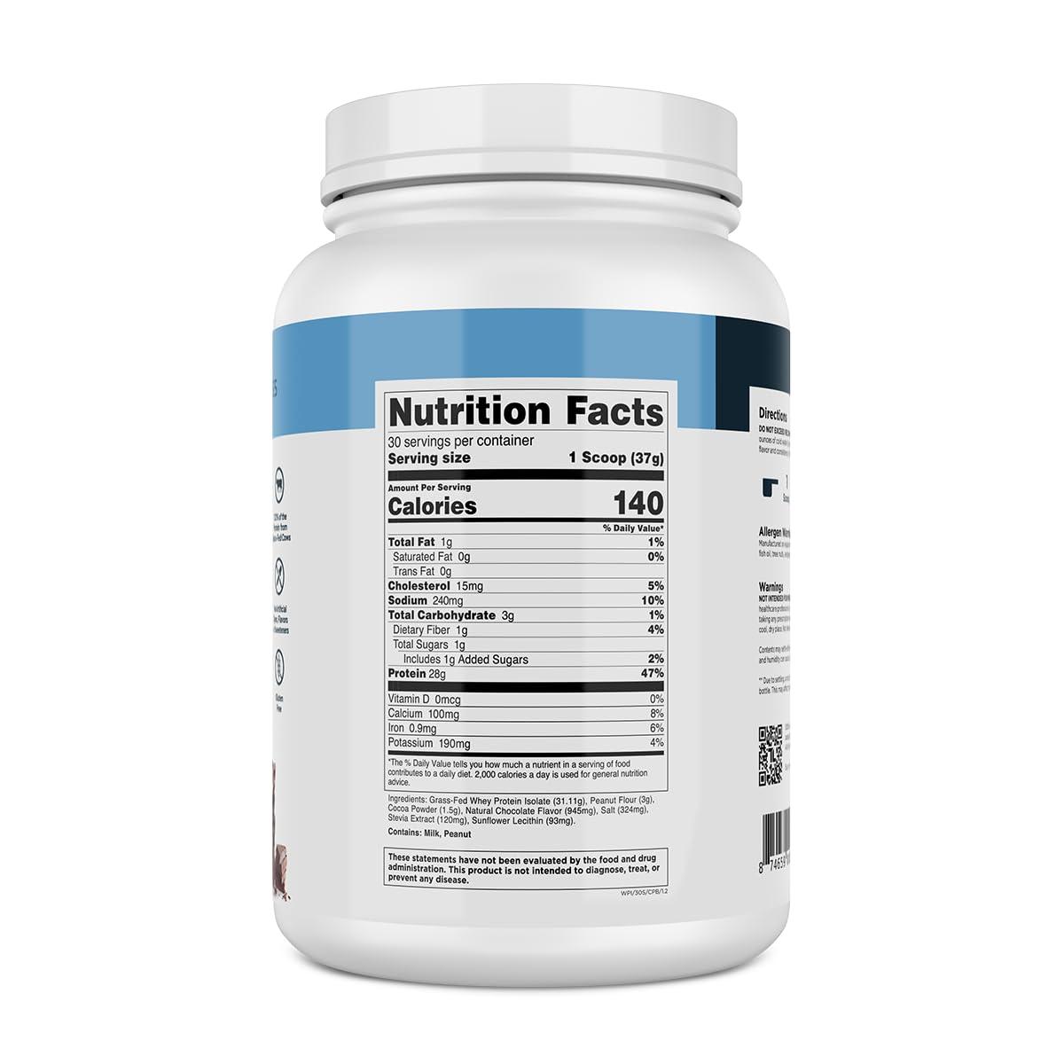 Transparent Labs Transparent Labs Grass-Fed Whey Protein Isolate - Naturally Flavored, Gluten Free Whey Protein Powder with 28g of Protein per Serving & 9 Amino Acids - 30 Servings, Chocolate Peanut Butter
