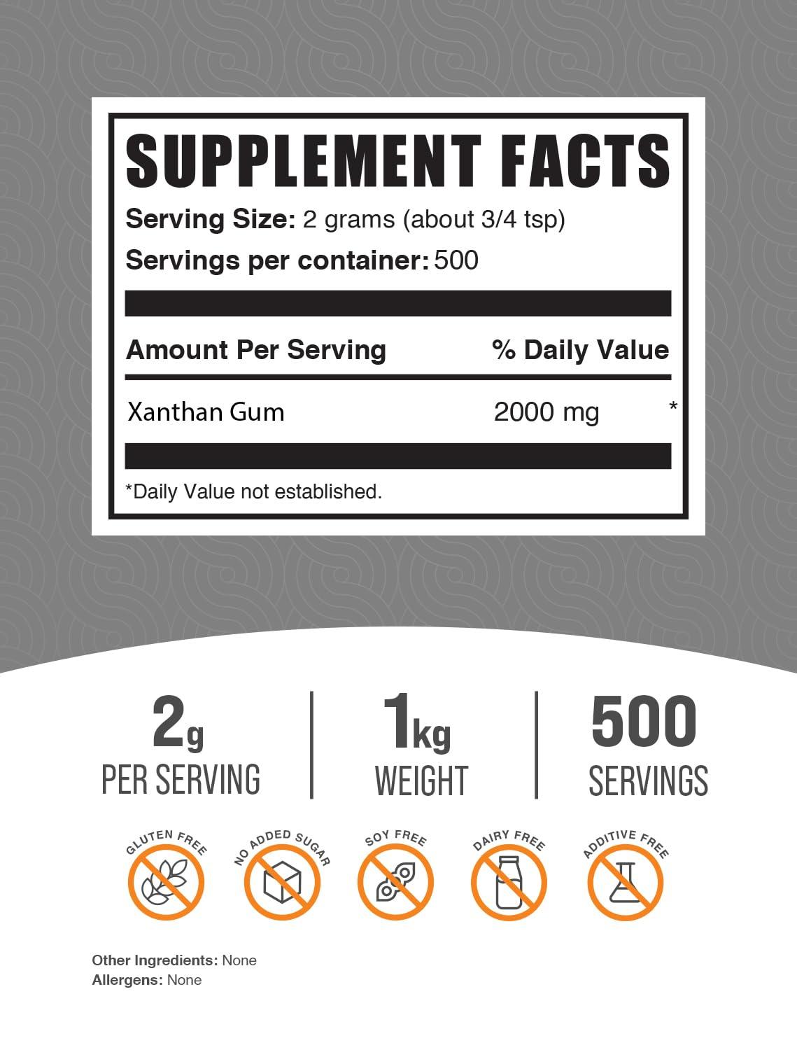 BULKSUPPLEMENTS.COM BulkSupplements.com Xanthan Gum Powder - Xanthan Gum Thickener, Xanthan Gum for Baking - Xanthan Gum Gluten Free, Food Grade, 2g per Serving, 1kg (2.2 lbs) (Pack of 1)