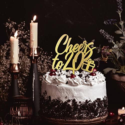 CustonCares Cheers to 20 Cake Topper 20th Birthday Cake Topper Glitter Gold Twenty 20 Years Old Birthday Party Decorations Custom Name Any Age Number 20th Anniversary Birthday Present For Him Her