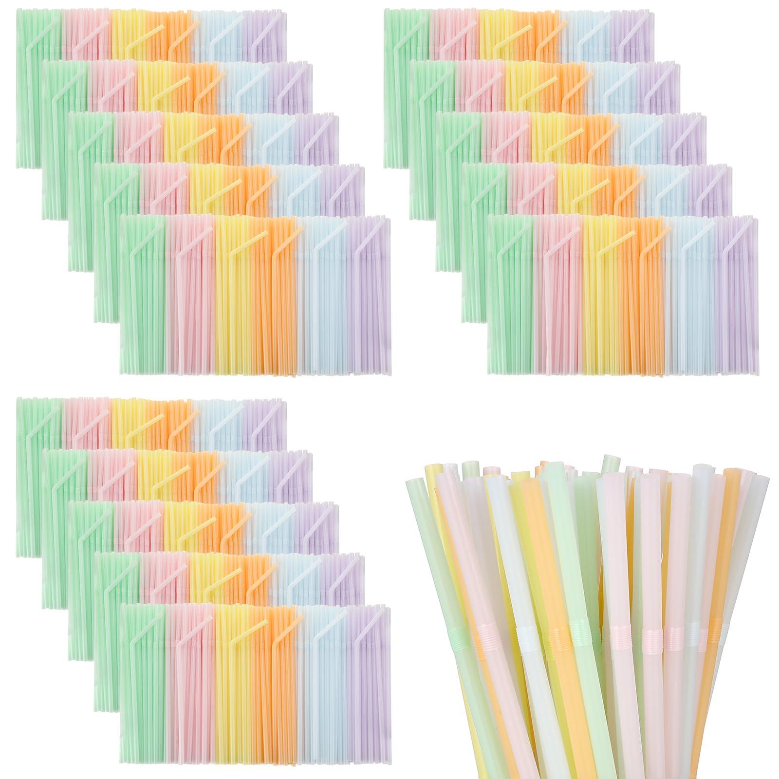 Patelai Patelai 15 Packs Plastic Straws Bulk Colorful Disposable Bendy Straws 7.87 Inch Long Flexible Drinking Straws for Party Decorations, 6 Macaron Colors