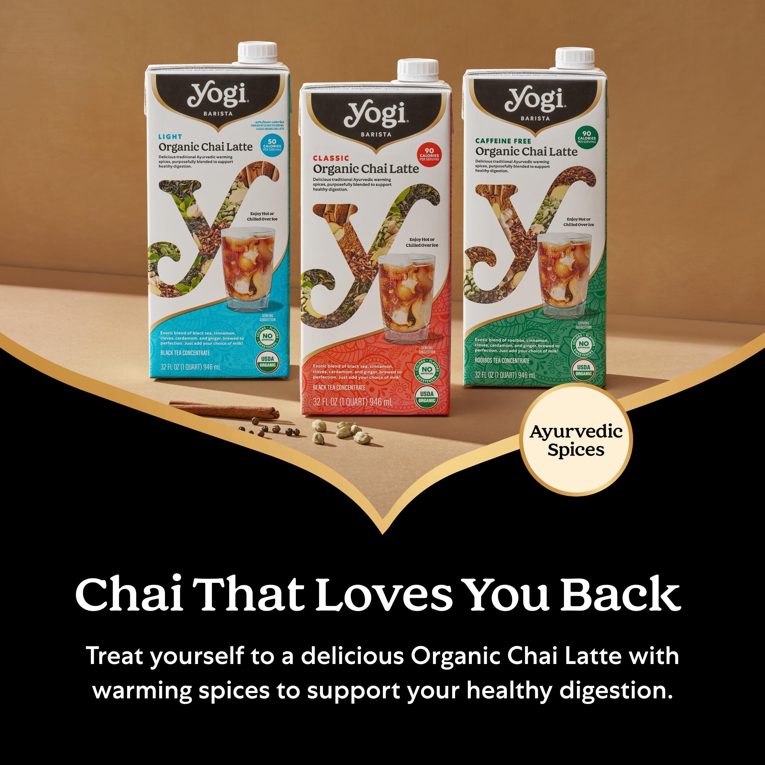 Yogi Yogi Barista Caffeine-Free Organic Chai Latte - 32 Fluid Oz (3 Pack) - Organic Chai Tea Concentrate - Supports Healthy Digestion - Includes Rooibos Tea, Ginger, Cardamom, Cinnamon & More