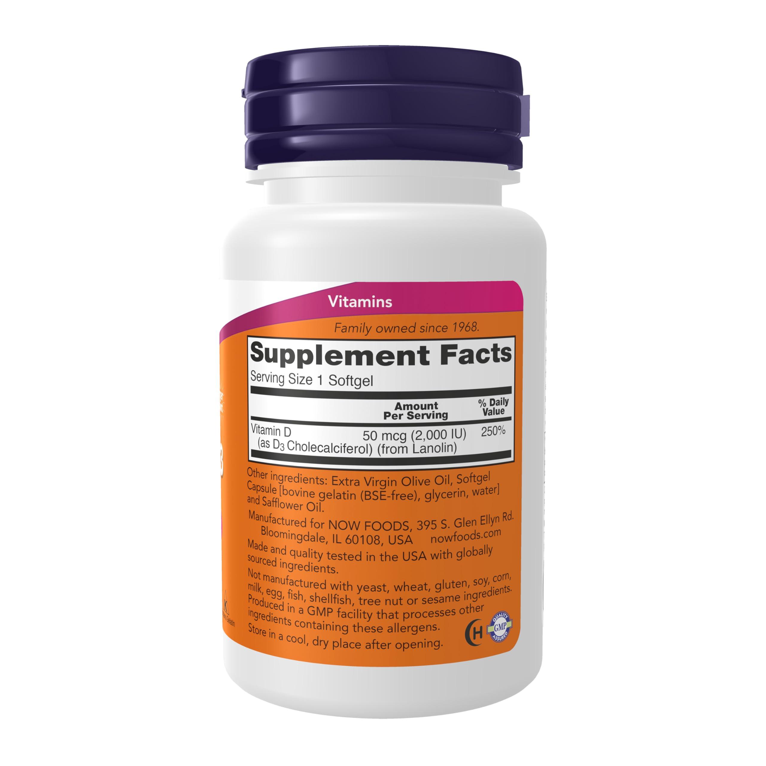 NOW Foods NOW Foods Supplements, Vitamin D-3 2,000 IU, High Potency, Structural Support*, 240 Softgels