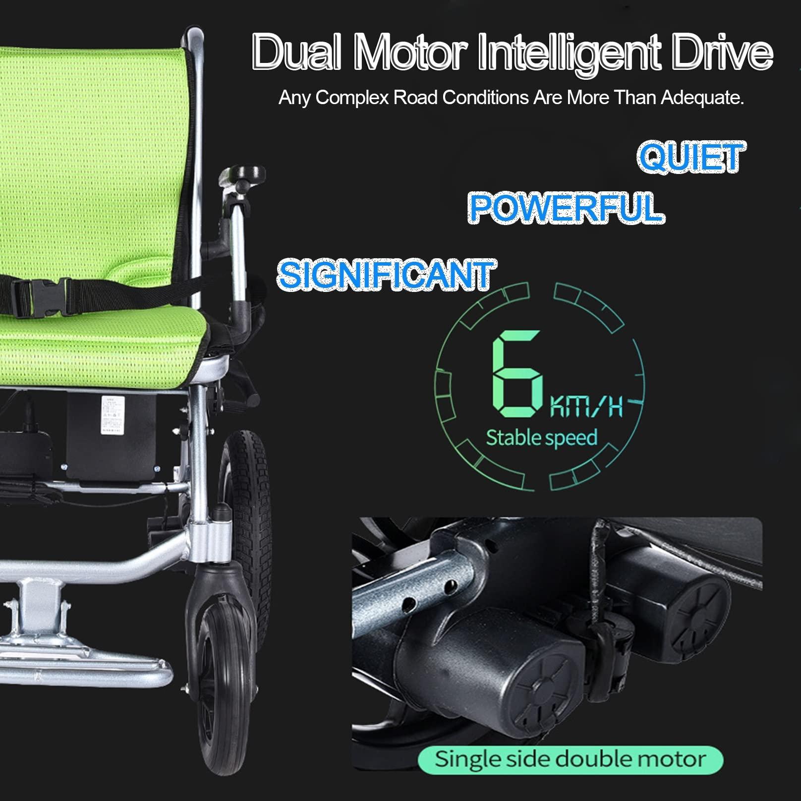 BiiKoon BiiKoon Lightweight Electric Wheelchair Motorized Power Wheelchairs Folding Power Drive Wheel Chair Elderly Disabled Transit Travel Chair for All Terrain (Color : Green)