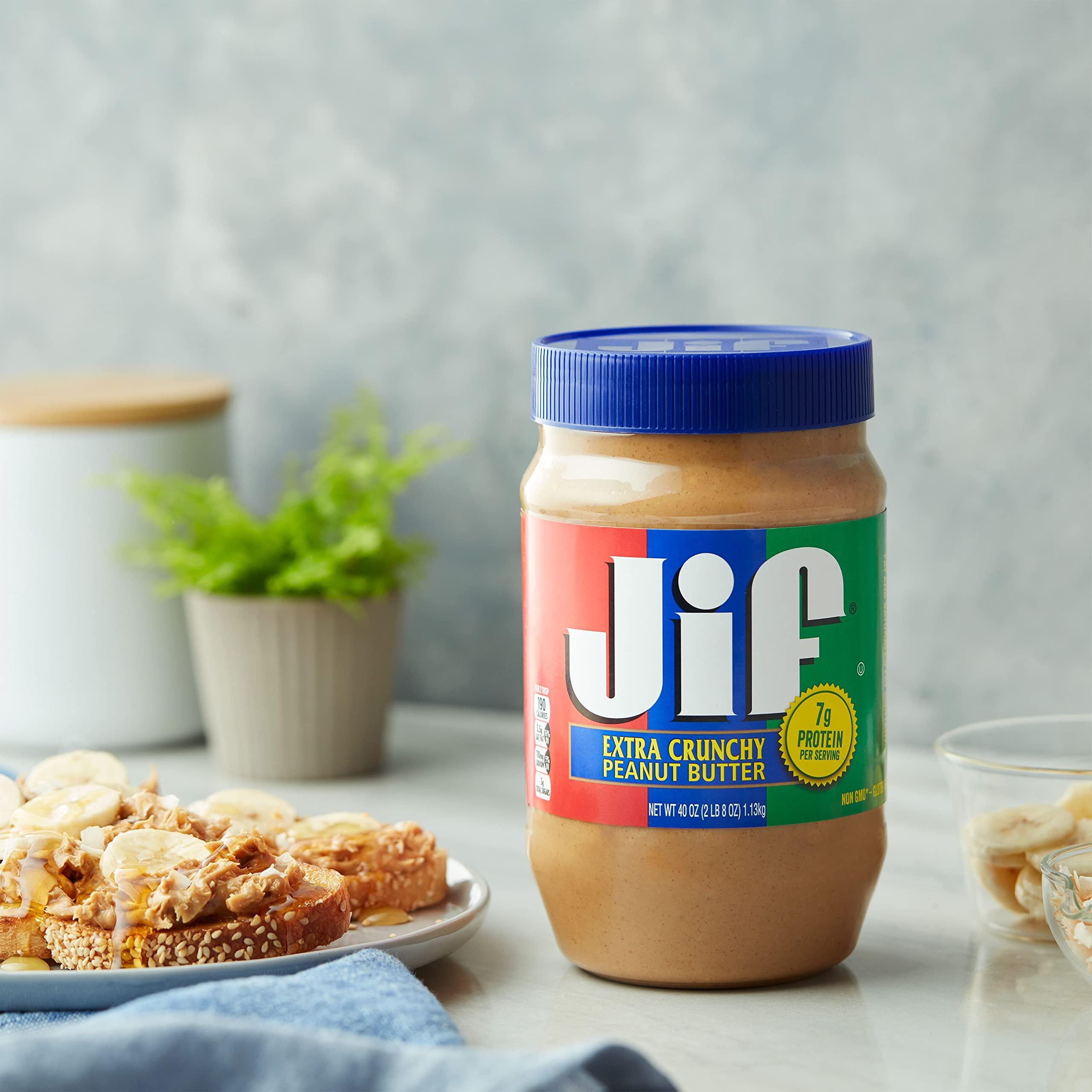 Jif Jif Extra Crunchy Peanut Butter, 40 Ounces, 7g (7% DV) of Protein per Serving, Packed with Peanuts for Extra Crunch, No Stir Peanut Butter