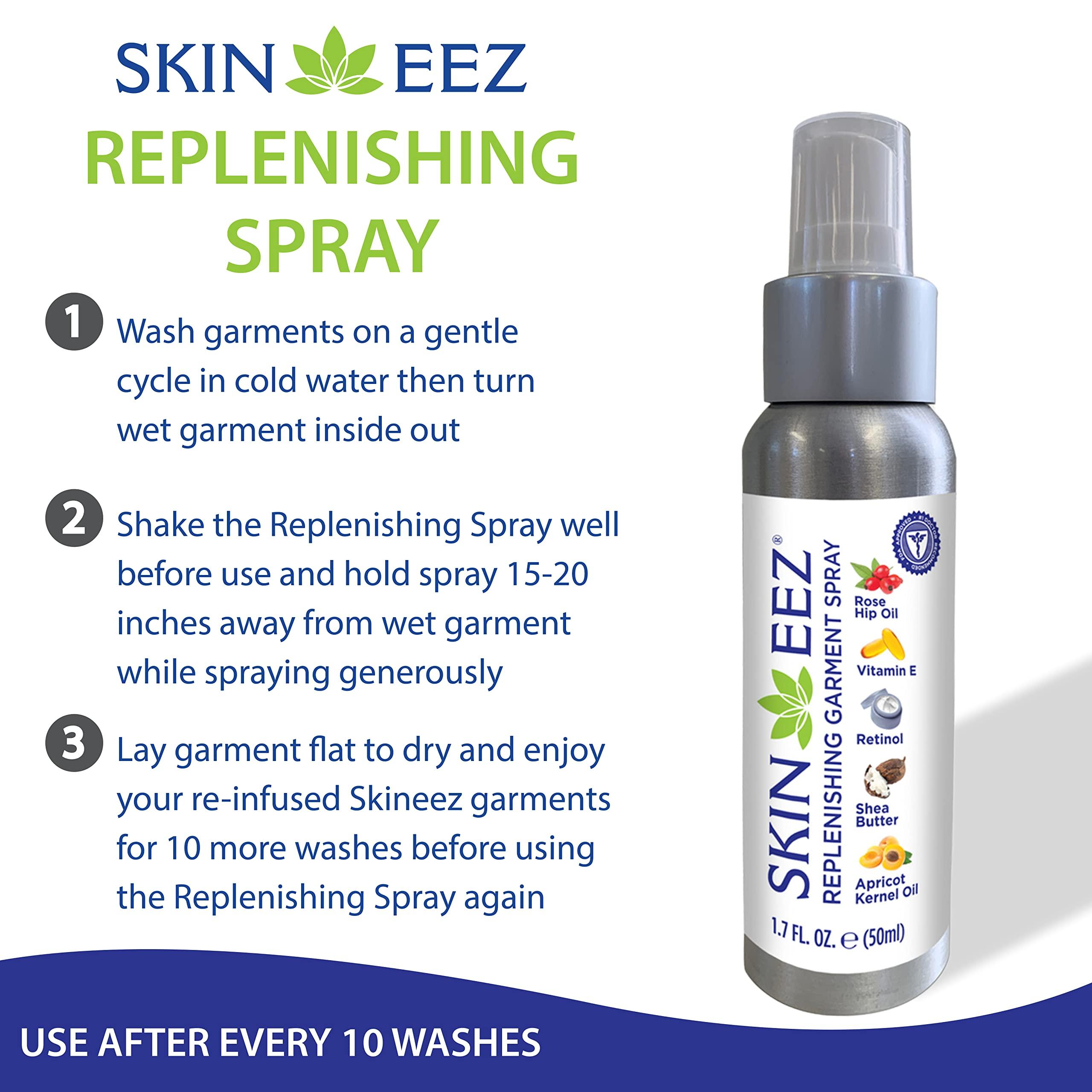 Skineez Skincarewear Skineez Medical Grade Compression Socks 10-20mmHg and Replenishing Spray, Firm, Moisuturize & Revitalize Skin, Relieve Foot, Arch, Heel, Calf, and Ankle Pain, Tan, L/XL, 1 Pair, 1 Spray