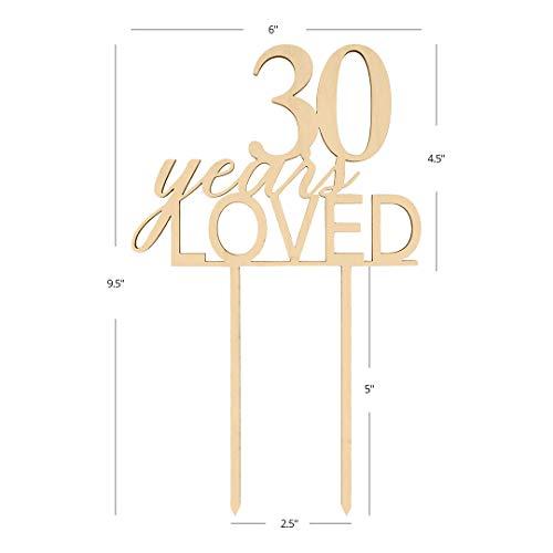 Andaz Press Andaz Press 30 Years Loved Cake Topper, Anniversary Rustic Chic Wood Cake Topper for Wedding Anniversary Party, 30th Birthday or Anniversary Laser Cut Cake Topper Decorations for Cake