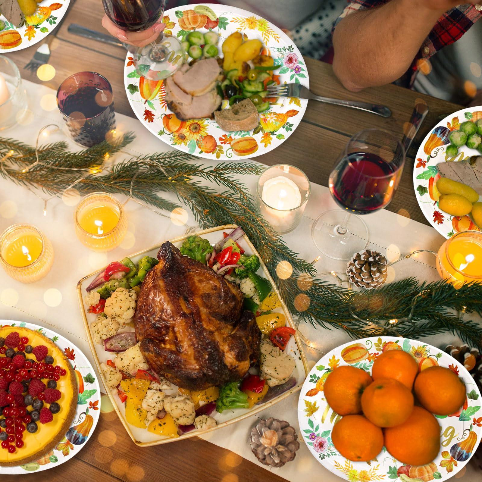 Fancy Land Thanksgiving Oval Paper Plates Disposable Pumpkin Plates Fall Serving Dinner Platter for Autumn Harvest Holiday Party Supplies Decor 24 ct 10\" X 12\"