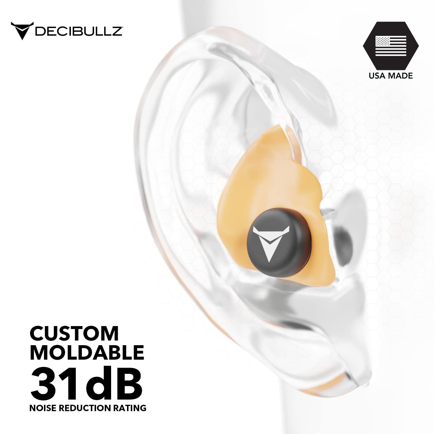Decibullz Decibullz - Custom Molded Earplugs, 31dB Highest NRR, Comfortable Hearing Protection for Shooting, Travel, Swimming, Work and Concerts (Orange)