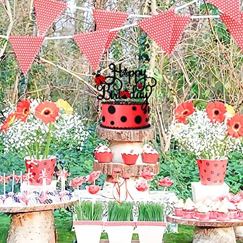iPartyFun Ladybug Happy Birthday Cake Topper Little Ladybug Party Decoration Ladybug Daisy Cake Topper for Ladybug Theme Birthday Party Baby Shower Supplies