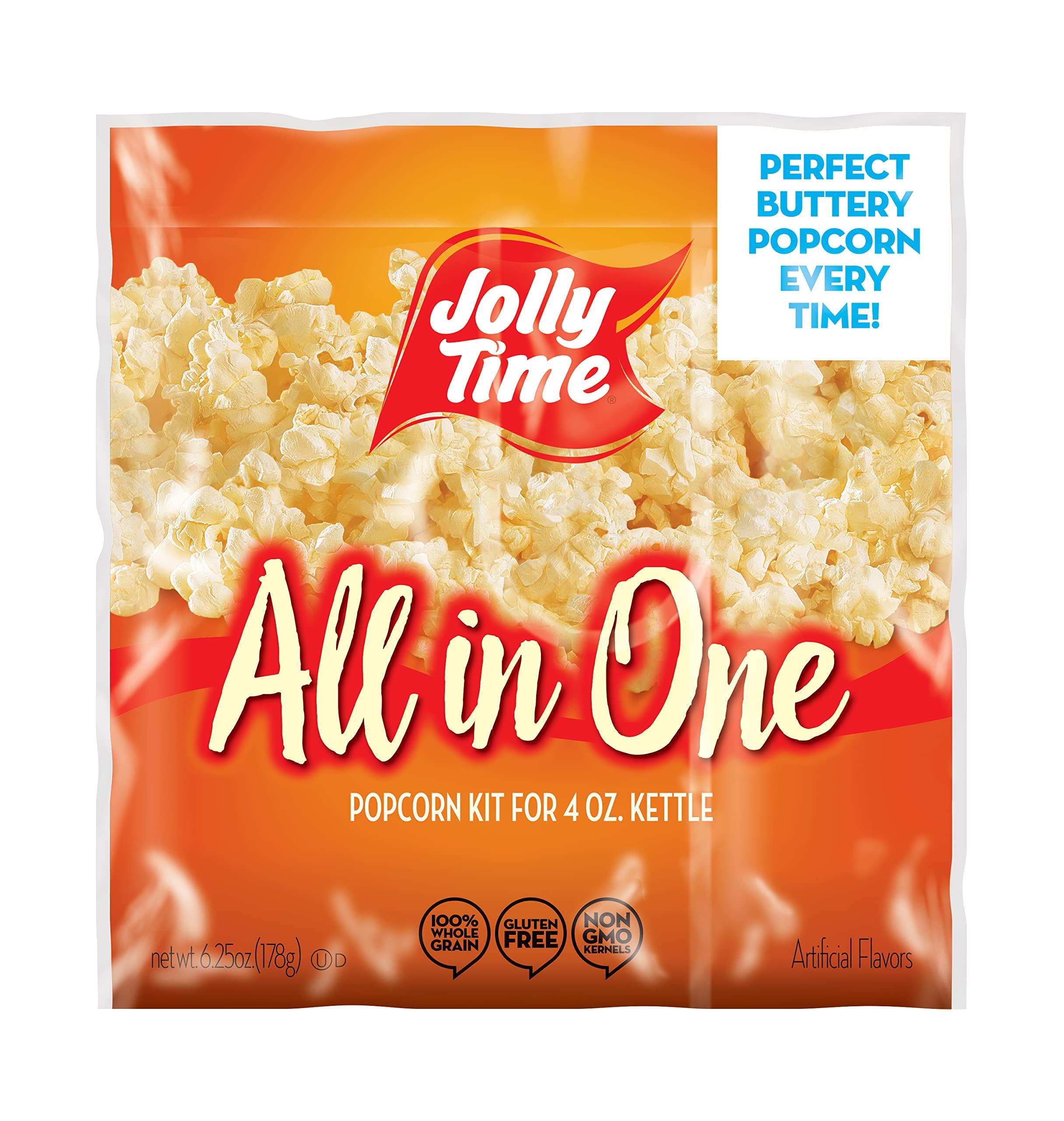 Jolly Time JOLLY TIME All in One Popcorn Kit, Portion Packets with Kernels, Oil and Salt for Movie Theater or Air Popper Machines (24 pack, 4oz Kettle)