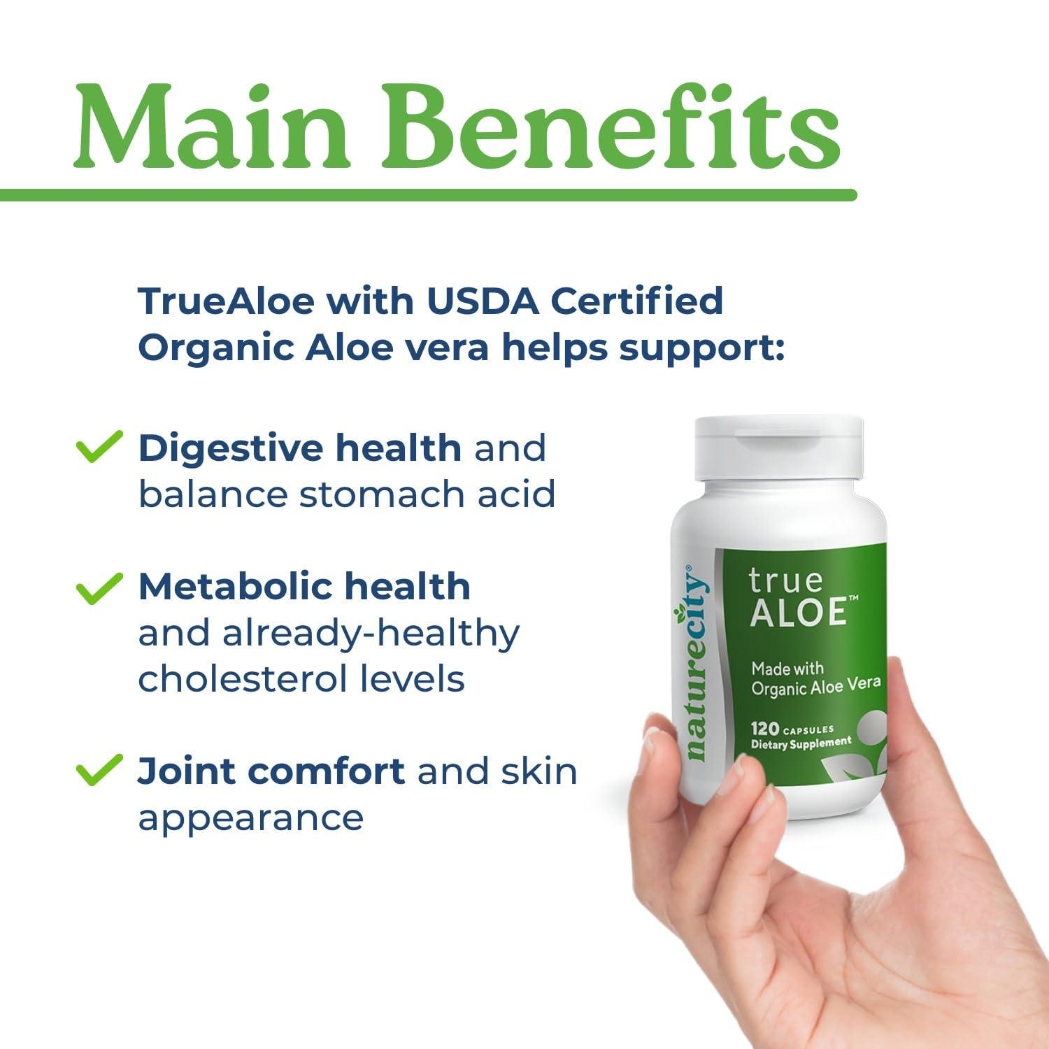 NatureCity NatureCity True-Aloe 80,000mg Aloe Vera Gel Equivalent Per Serving Made with Organic Aloe Vera (360 Capsules) Digestive, Skin and Joint Support|Small Easy-to-Swallow Pills
