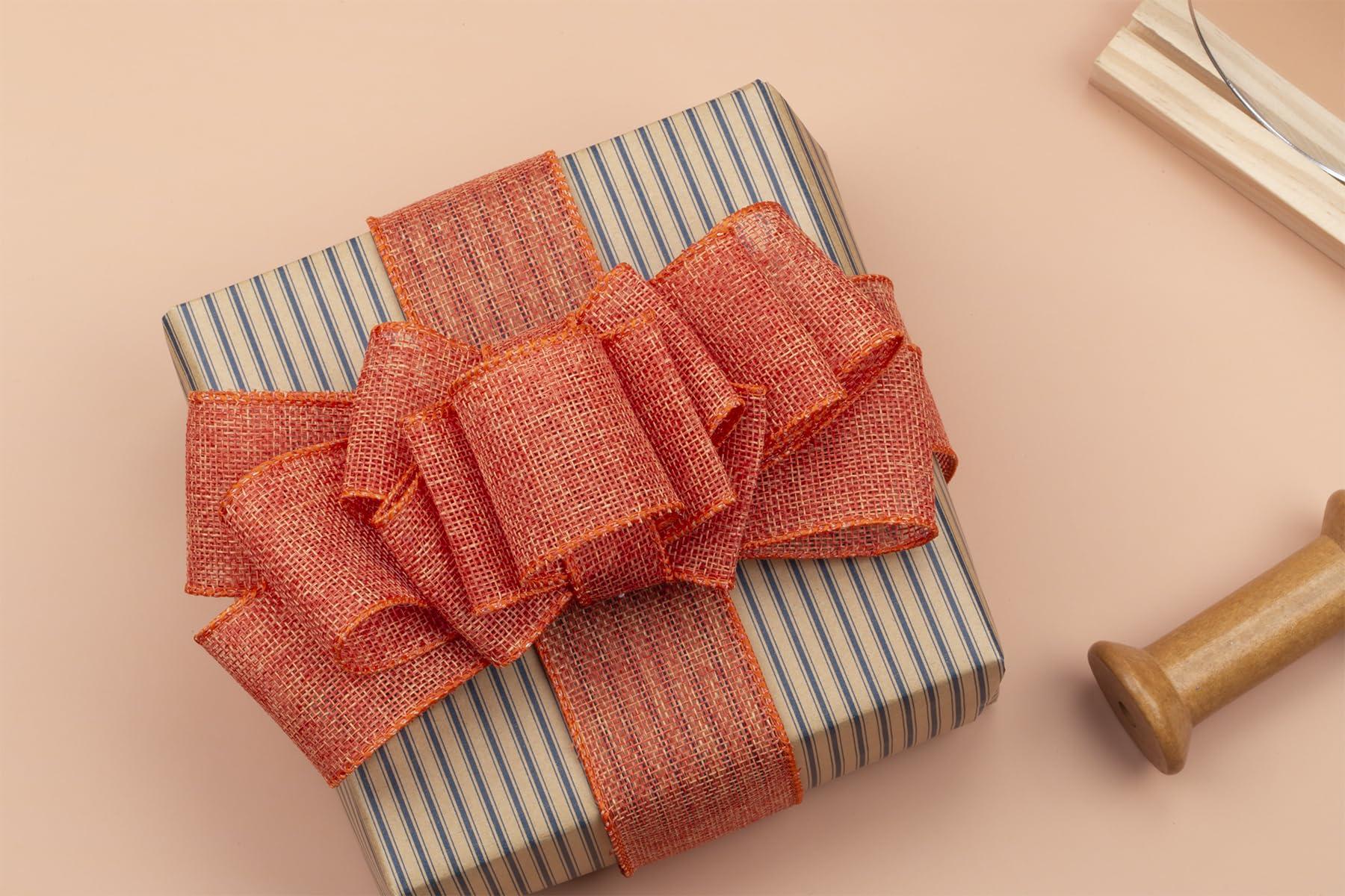 Ribbonitlux Ribbonitlux Honey Peach Burlap Wired Ribbon, 1 inch x 20 Yards, Wired Edge Burlap Ribbon for Gift Wrapping, Big Bow, Wreath, and Christmas Tree Decoration