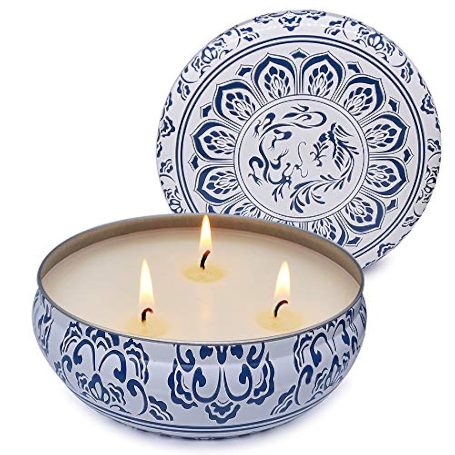 Abarli Citronella Candle Outdoor Large 3 Wick 13.5oz Soy Wax Candle with Lid for Patio Porch, 75 Hour Burn