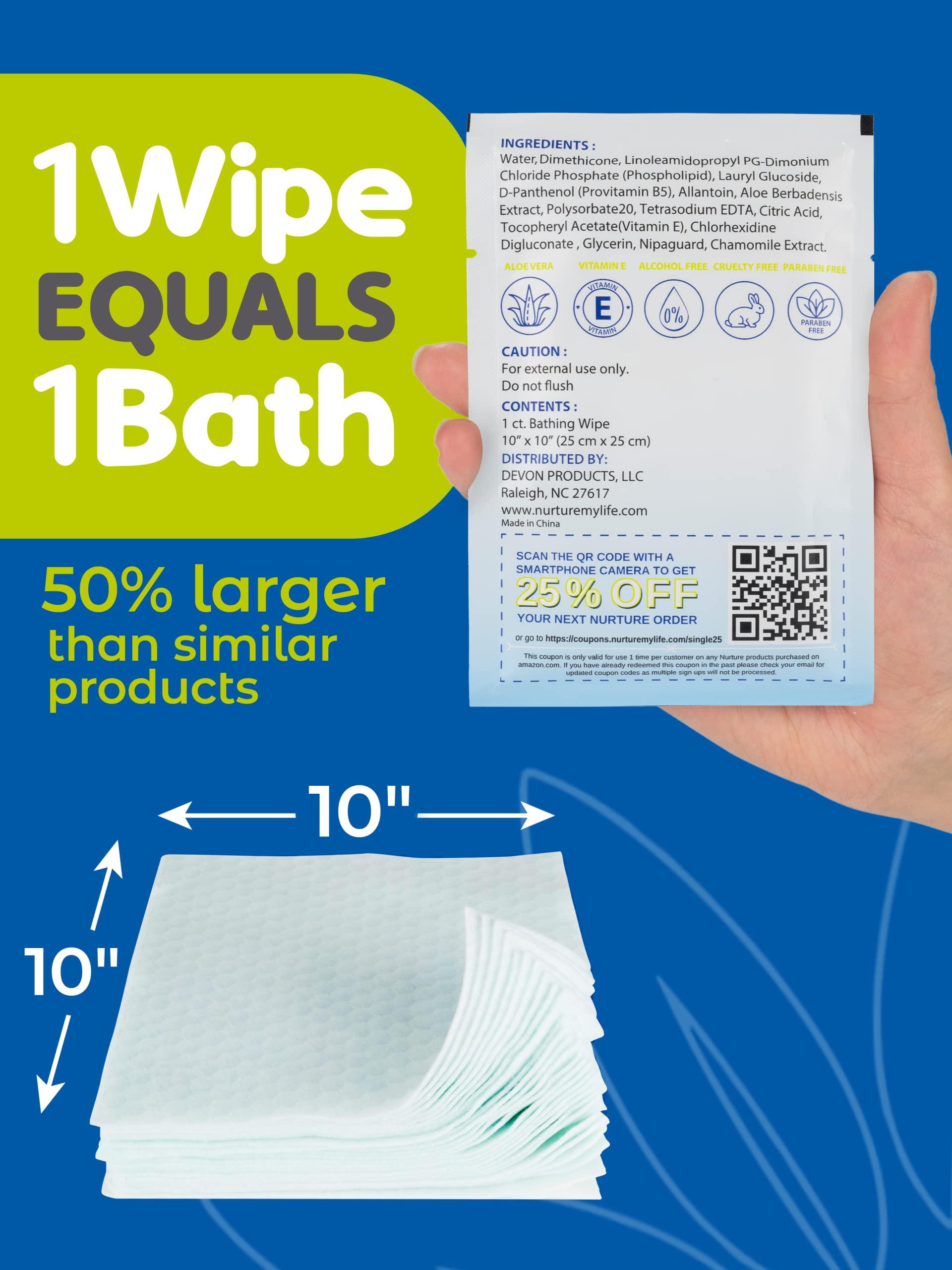 Nurture Valley Nurture Rinse Free Bathing Wipes for Adults w/Aloe Waterless Cleansing for sensitive skin Disposable Adult Body Bath Wet Wipe for Disabled Bedridden (Pack of 40 (individually wrapped))