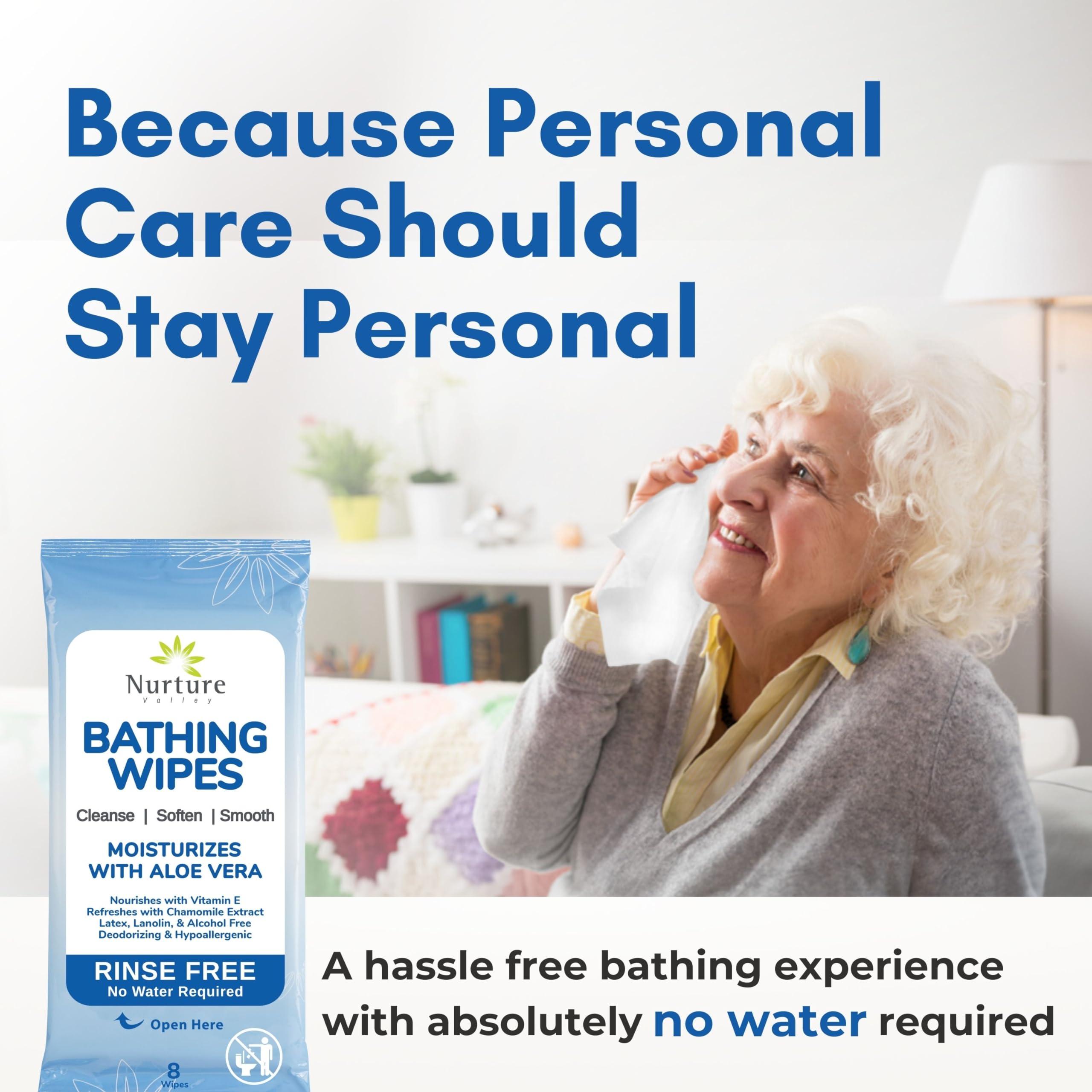 Nurture Valley Nurture Rinse Free Bathing Wipes for Adults w/Aloe Waterless Cleansing for sensitive skin Disposable Adult Body Bath Wet Wipe for Disabled Bedridden (Pack of 40 (individually wrapped))