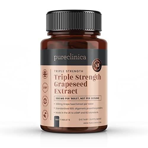 pureclinica pureclinica Grape Seed Extract 300mg x 180 Tablets - 90% Oligomeric Proanthocyanidins. 300% Stronger Than Regular Grape Seed.